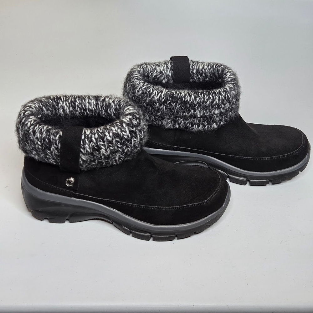 Skechers Chile Black Faux Suede Memory Foam Knit Cuff Ankle Boot Bootie Sz 6 - Picture 3 of 11